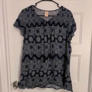 Faded Glory Blue Boho Medallion Print Peasant Top XXL 20